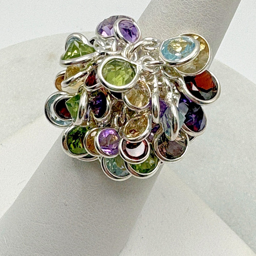 Sterling Silver Cha Cha Gemstone Ring Size 5 Open Bezels Faceted Gypsy